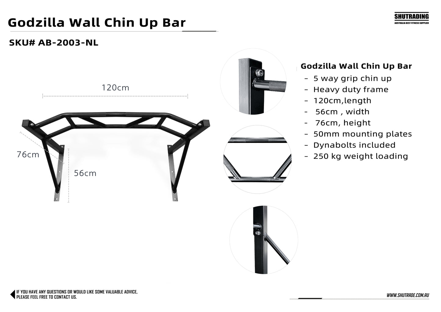 Shu Godzilla Wall Mounted Chin Up Bar