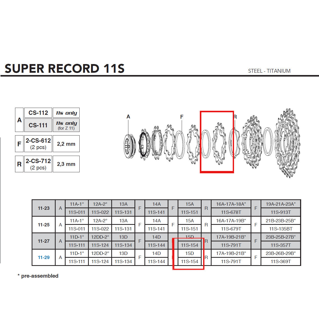 Campagnolo Genuine Spare Part 11s-154 - Sprocket