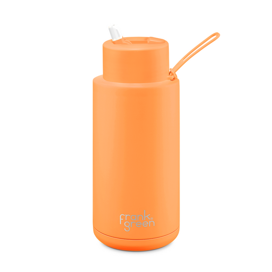 Frank Green Ceramic Reusable Straw Lid Bottle - Neon Orange - 1 Litre