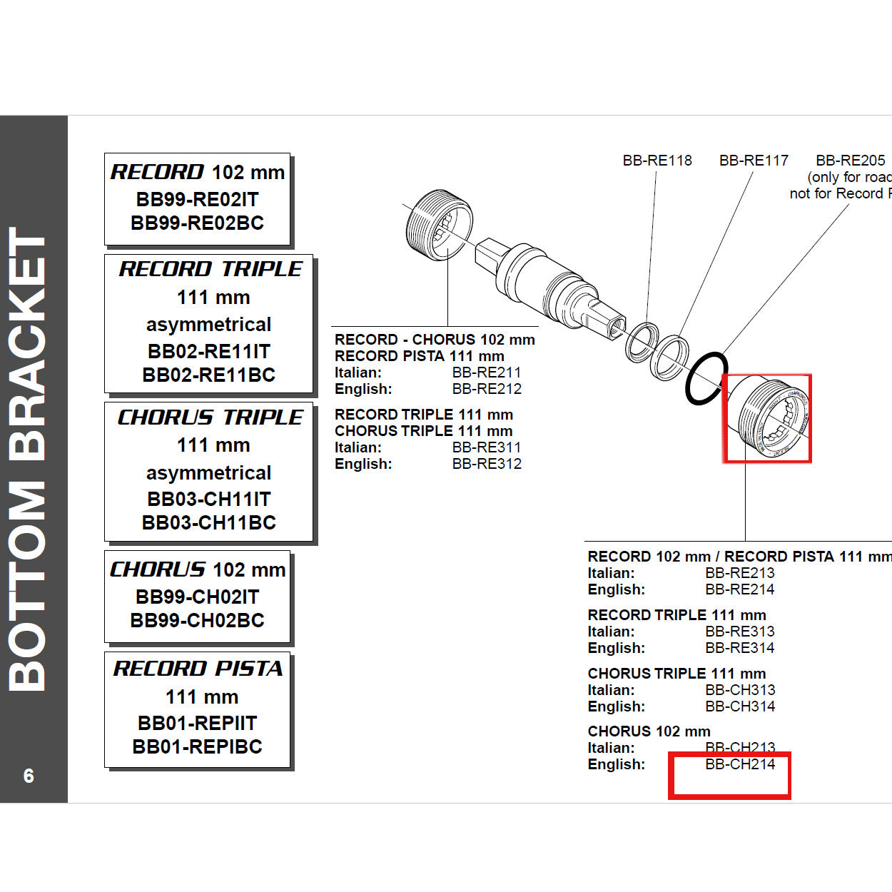 Campagnolo Genuine Spare Part BB-CH214