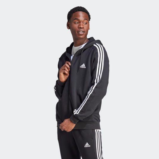 Adidas Mens 3-Stripe Fleece Full Zip Hoodie - Black