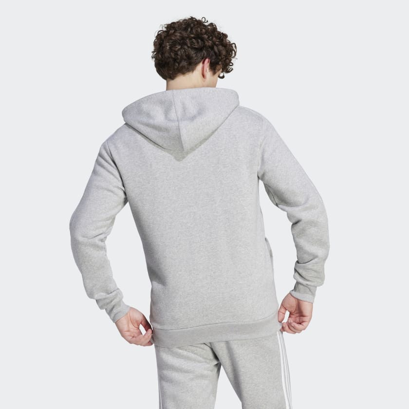Adidas Mens 3-Stripe Fleece Full Zip Hoodie - Grey