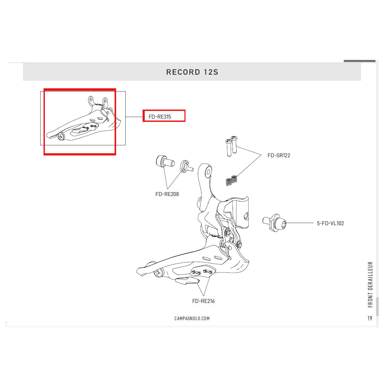 Campagnolo Record 12sp Front Derailleur Cage FD-RE315