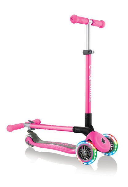 Globber Primo Foldable Lights Scooter - Neon Pink