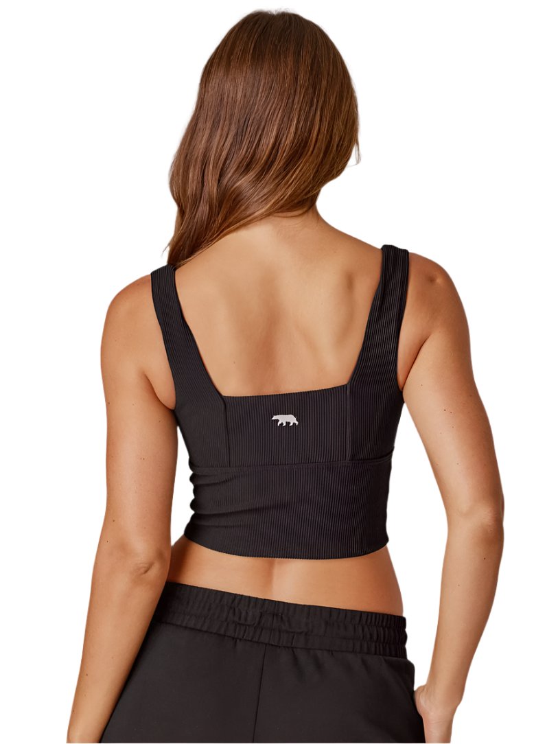 Running Bare Holy Grail Ribbed Push Up Bra Tank (Mid Support) - Black