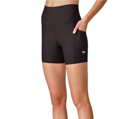 Running Bare Ab Waisted Rise Above Bike Shorts With Pockets 6In - Black