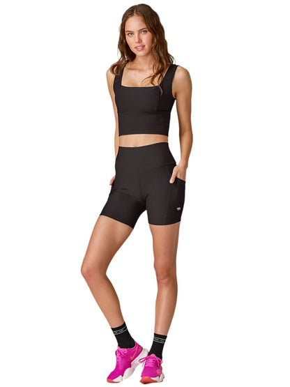 Running Bare Ab Waisted Rise Above Bike Shorts With Pockets 6In - Black