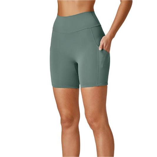 Running Bare Ab Waisted Camelflage Bike Shorts W/Gusset & Pks 6In - Green