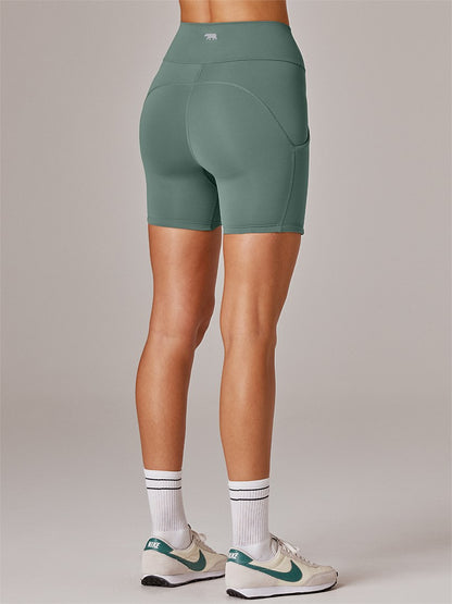 Running Bare Ab Waisted Camelflage Bike Shorts W/Gusset & Pks 6In - Green