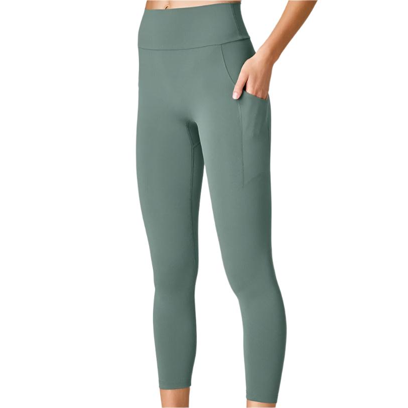 Running Bare Ab Waisted Camelflage Ankle Grazer Tight W/Gusset & Pks 25In - Green