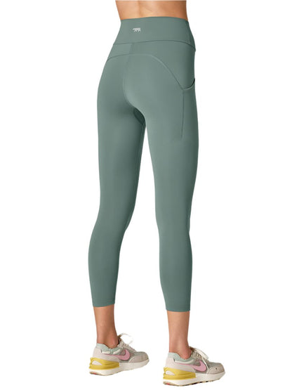 Running Bare Ab Waisted Camelflage Ankle Grazer Tight W/Gusset & Pks 25In - Green