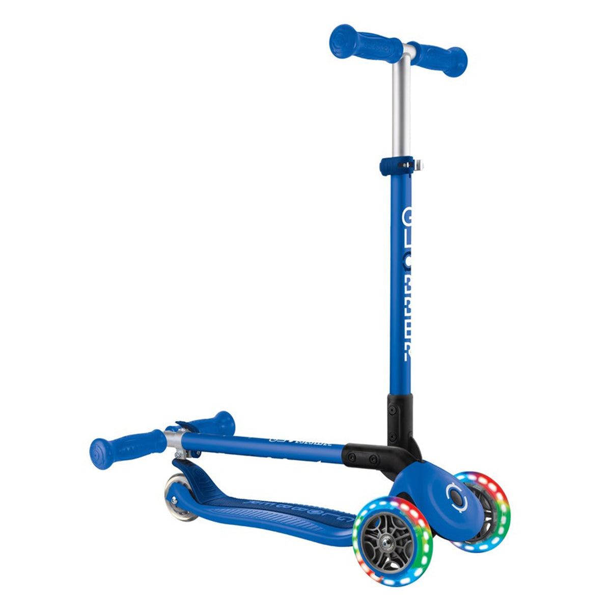 Globber Primo Foldable Lights Scooter - Navy Blue