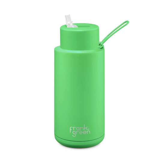 Frank Green Ceramic Reusable Straw Lid Bottle - Neon Green - 1 Litre