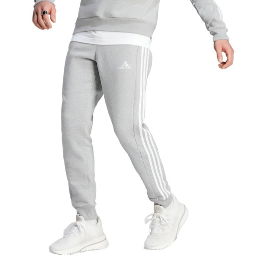 Adidas Mens 3 Stripe Fleece Tapered Cuff Pants - Grey