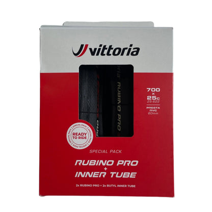 Vittoria Rubino Pro G2 Twin Tyre Pack. Inc Tubes - Black