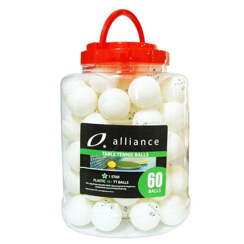 Alliance Table Tennis Balls - 1 Star 40+ ABS - White - 60 Pack