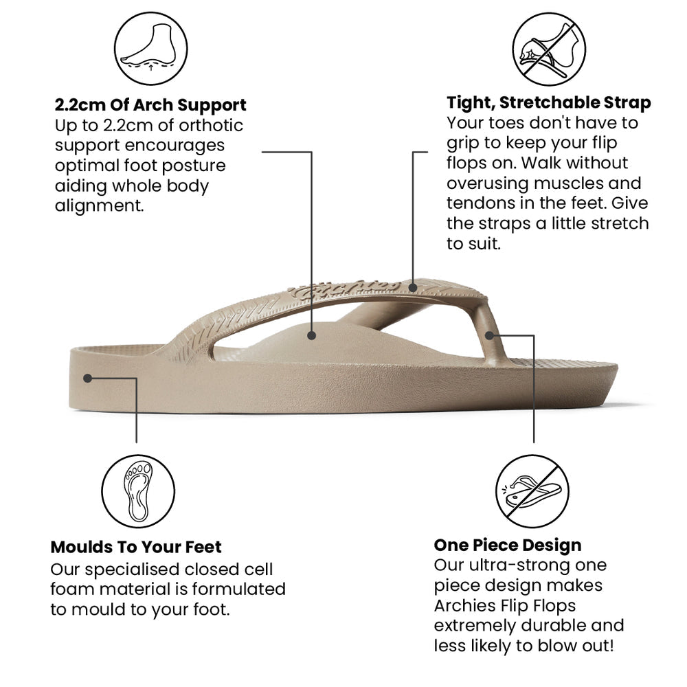 Archies Arch Support Thongs - Taupe/Brown