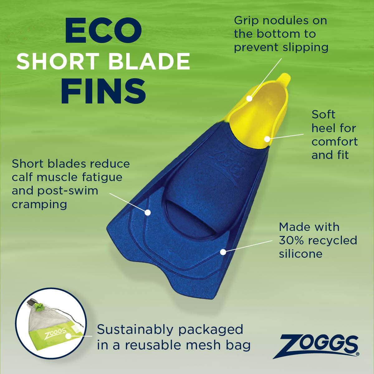 Zoggs Eco Short Blade Fins - Blue/Green