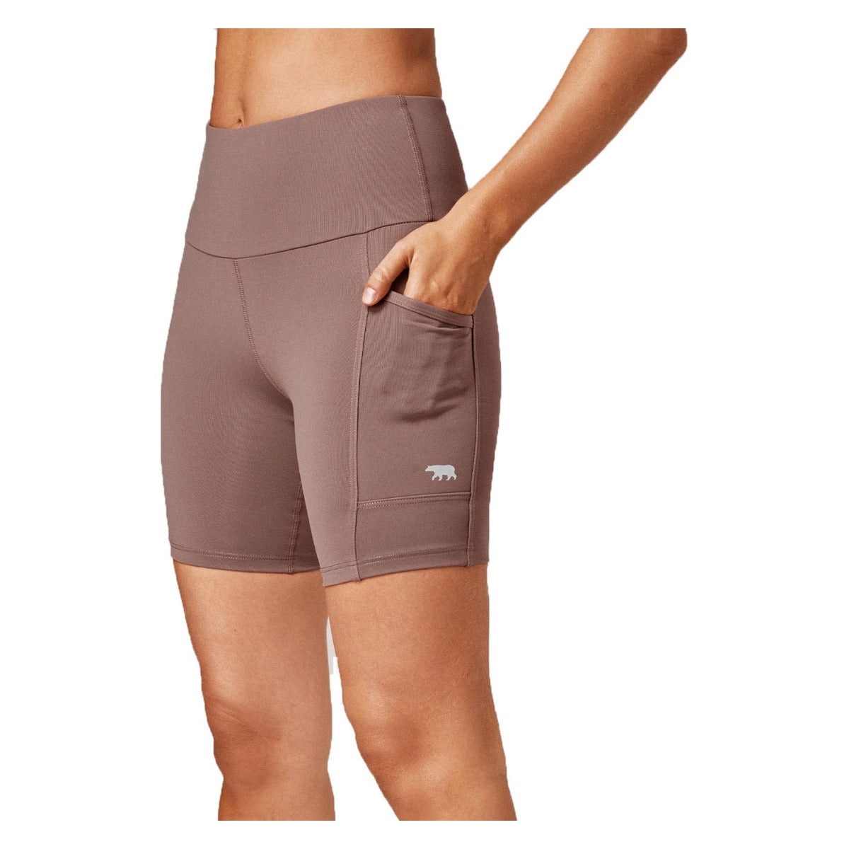 Running Bare Ab Waisted Power Moves Bike Short Tights 7" - Brown