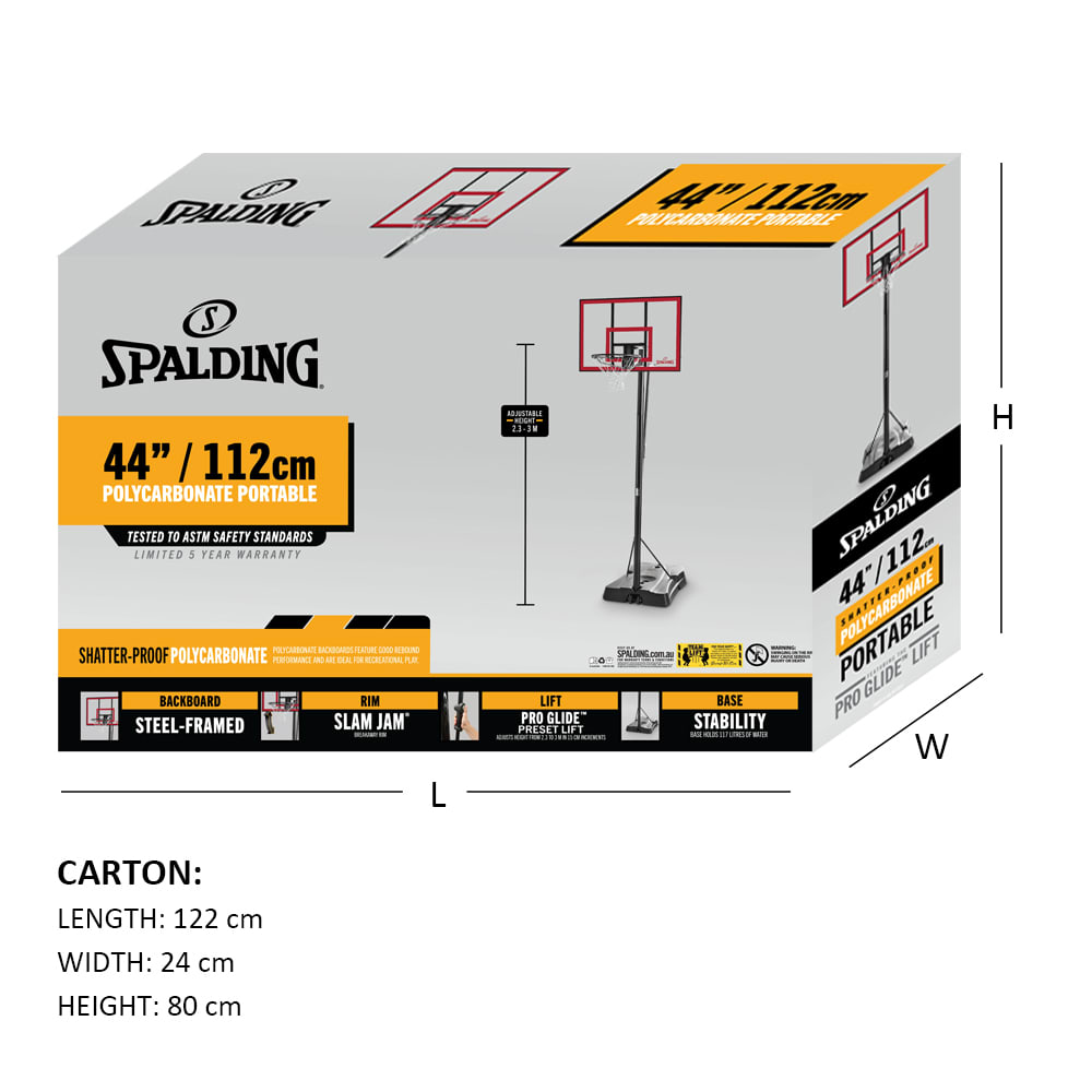 Spalding 44" Polycarbonate Pro Glide Portable Basketball System