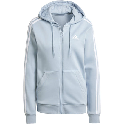 Adidas Womens 3-Stripe Fleece FZ Hoodie - Blue