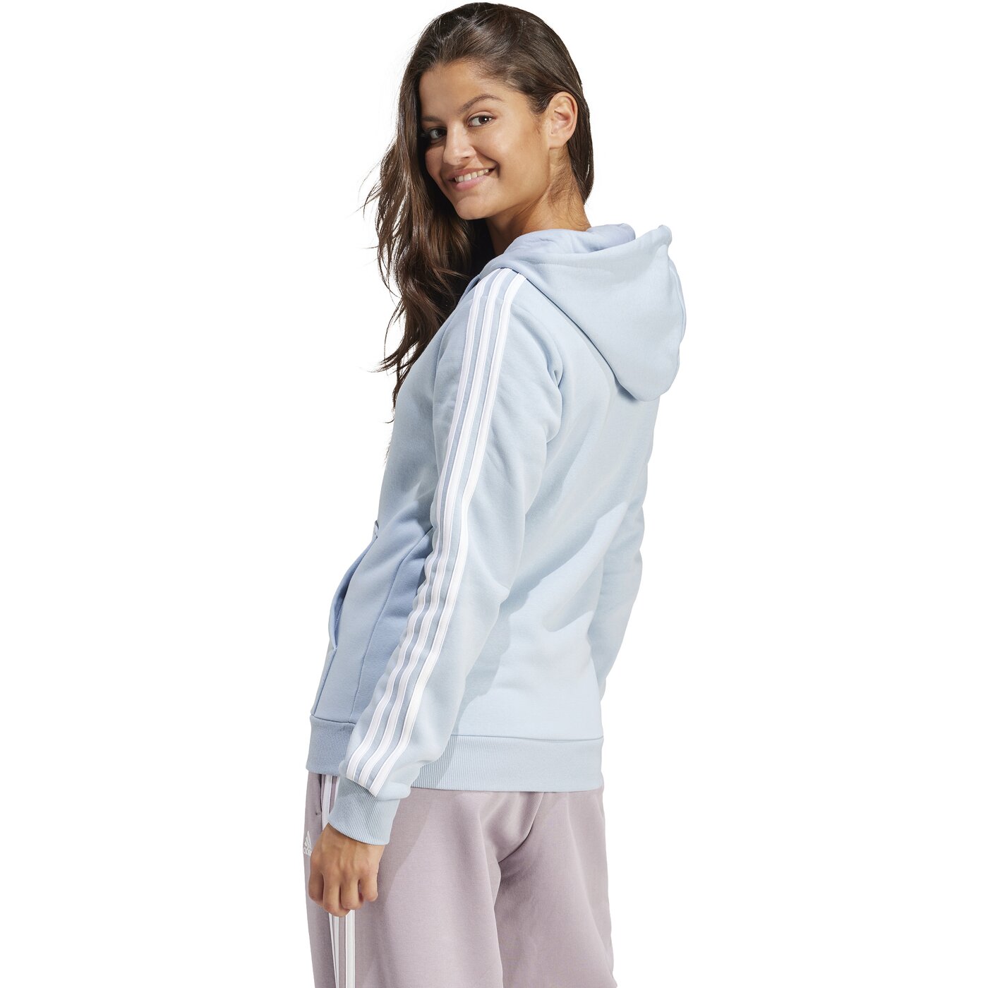 Adidas Womens 3-Stripe Fleece FZ Hoodie - Blue