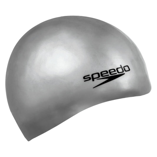 Speedo Plain Moulded Silicone Swimming Cap - Chrome/Silver