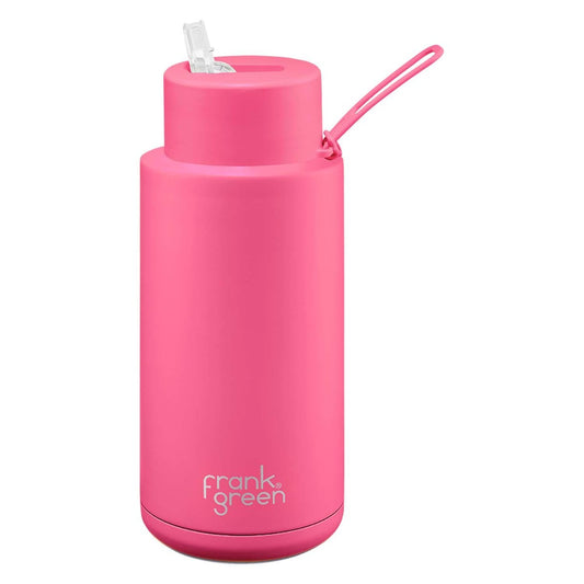Frank Green Ceramic Reusable Straw Lid Bottle - Neon Pink - 1 Litre